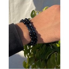 Unisex Siyah Desenli Bileklik Taşlı Boncuk Bileklik