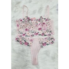 Tül Dantel Çiçekli Nakışlı Büstiyer Bralet Sütyen Takım