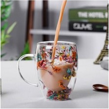 2 Adet Isıya Dayanıklı Borosilikat Çift Çidarlı Flower Çiçekli Bardak 350+350 ml