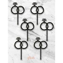 Glam Dekorasyon Siyah Yüzükler 6'lı Pinterest Tarzı Söz Nişan Cupcake Kek ve Tatlı Süsleri Pasta Kürdanı
