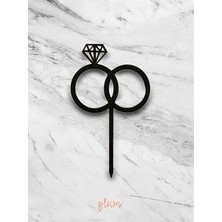 Glam Dekorasyon Siyah Yüzükler 6'lı Pinterest Tarzı Söz Nişan Cupcake Kek ve Tatlı Süsleri Pasta Kürdanı