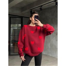 Kalp Nakışlı 3 Iplik Şardonlu Sweatshırt
