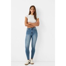 Esnek Dokulu Rahat %95 Pamuk %5 Elastan Yüksek Bel Bilek Boy Jean Pantolon