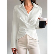 Moda Monisa Şık Kadın Keten Gömlek | Önden Düğmeli, Arkaya Bağlamalı, Sofia Keten
