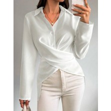 Moda Monisa Şık Kadın Keten Gömlek | Önden Düğmeli, Arkaya Bağlamalı, Sofia Keten