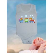 Ribana 3'lü Tren Baskılı Yazılı Bebek Body & Zıbın Atlet Çıtçıtlı