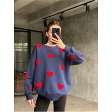 Kalp Nakışlı 3 Iplik Şardonlu Sweatshırt