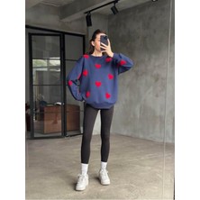 Kalp Nakışlı 3 Iplik Şardonlu Sweatshırt