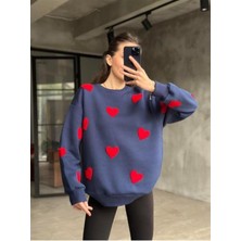 Kalp Nakışlı 3 Iplik Şardonlu Sweatshırt