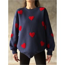 Kalp Nakışlı 3 Iplik Şardonlu Sweatshırt