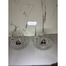 Seven7 Kirazlı Boncuk Cam Kahve Takımı 2kişilik 4parça
