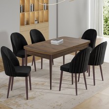 Canisa Enya Serisi 80 x 132 Açılabilir Barok Ahşap Desen Masa Takımı ve 6 Siyah Sandalye