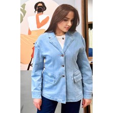 Arzu Özel Moda Atölyesi Mevsimlik Düşük Omuz Regular Fit Blazer Kot Ceket.