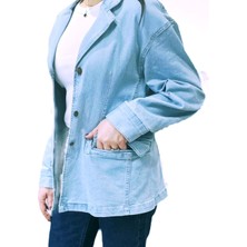 Arzu Özel Moda Atölyesi Mevsimlik Düşük Omuz Regular Fit Blazer Kot Ceket.