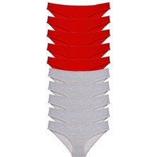 Kornea Store 10 Adet Süper Eko Set Likralı Kadın Slip Külot Kırmızı Gri