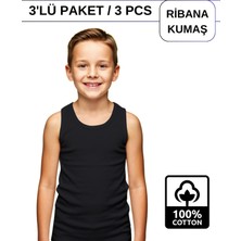 Alya Underwear Erkek Çocuk Pamuk Ribana Atlet Oval Yaka 3'lü Paket - 3 Adet Siyah (13-14 Yaş)
