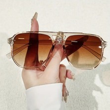 Yeni Sezon Kahve Cam Şeffaf Çerçeve Unisex Güneş Gözlüğü