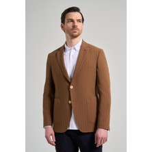 Çizgili Desen Gofreli Mono Yaka Esnek 6 Drop Slim Fit Ceket 1002250122