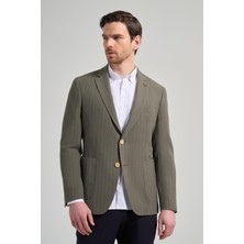 Çizgili Desen Gofreli Mono Yaka Malzemesiz Esnek 6 Drop Slim Fit Ceket 1002250122