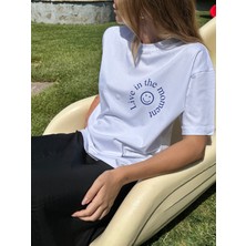 Happy Dodo Live In The Moment  Baskılı Unisex  Pamuk Beyaz T-Shirt