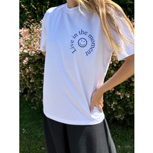 Happy Dodo Live In The Moment  Baskılı Unisex  Pamuk Beyaz T-Shirt