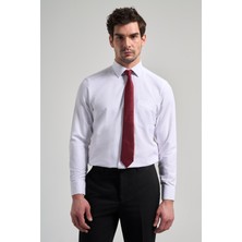 İmza Beyaz Sert Yaka Düz Classic Pamuklu Comfort Fit Gömlek 1004250213