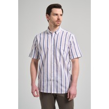 İmza Kısa Kol Çizgili Desen Bez Ayağı Düğmeli Yaka cepli Pamuklu Casual Comfort Fit Gömlek 1004250167