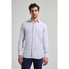 İmza Uzun Kol Çizgili Desen Bez Ayağı İtalyan Yaka cepli Pamuklu Classic Comfort Fit Gömlek 1004250182