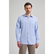 Uzun Kol Desenli Armürlü Sert Yaka Cepli Pamuklu Classic Comfort Fit Gömlek 1004250171