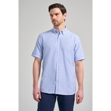 Kısa Kol Kareli Desen Bez Ayağı Düğmeli Yaka Cepli Pamuklu Classic Comfort Fit Gömlek 1004250165