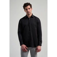 Uzun Kol Desenli Armürlü Sert Yaka Cepli Pamuklu Classic Comfort Fit Gömlek 1004250171