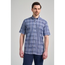 İmza Kısa Kol Ekose Desen Bez Ayağı Düğmeli Yaka cepli Pamuklu Classic Comfort Fit Gömlek 1004250162