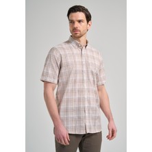 İmza Kısa Kol Ekose Desen Bez Ayağı Düğmeli Yaka Cepli Pamuklu Classic Comfort Fit Gömlek 1004250162