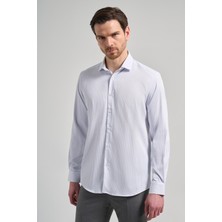 İmza Uzun Kol Çizgili Desen Bez Ayağı İtalyan Yaka Cepsiz Esnek Classic Slim Fit Gömlek 1004250201