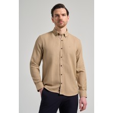 İmza Uzun Kol Desenli Armürlü Düğmeli Yaka Cepsiz Pamuklu Casual Slim Fit Gömlek 1004250206