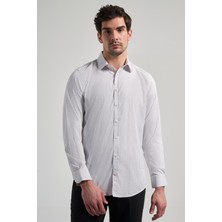 İmza Beyaz Uzun Kol Desen Yarım İtalyan Yaka Cepsiz esnek Classic Slim Fit Gömlek 1004245220