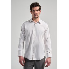 İmza Beyaz Uzun Kol Desen Yarım İtalyan Yaka Cepsiz esnek Classic Slim Fit Gömlek 1004245220