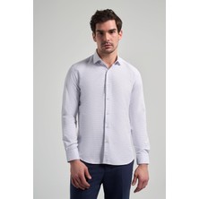 İmza Uzun Kol Desenli Armürlü İtalyan Yaka Cepsiz Pamuklu Classic Slim Fit Gömlek 1004250196