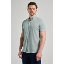 İmza Koyu Yeşil Uzun Kol Düz Örme Düğmeli Yaka Cepsiz Pamuklu Classic Slim Fit Gömlek 1004250152_704