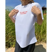 Happy Dodo Sad,lonely And Bath At Math  Baskılı Unisex %100 Pamuk Beyaz T-Shirt