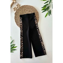 Minigimin Cicileri Leopar Şeritli  Kız Çocuk Penye Ispanyol tayt - Siyah