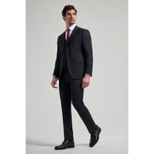Koyu Lacivert Çizgili Desen 2 Düğme Classic Esnek Slim Fit Takım Elbise 1001250158