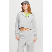 Jjxx Jxalfa Reg Ls Every Logo Grı Melanj Kadın Fermuarlı Sweatshirt
