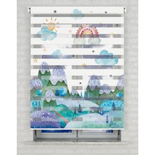 AD Home Suluboya Manzara Gökkuşağı ve Bulutlar Baskılı Zebra Perde - Gece Gündüz - Bebek Odası Perdesi | Kokusuz Mürekkeple Basılmış  Zebra Perdeler ile Sende Tarzını Yansıt! | 1 Dakikada Pratik Montaj