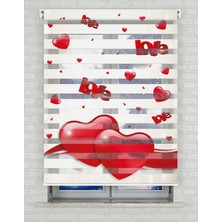 AD Home Love Kalpler Baskılı Zebra Perde - Gece Gündüz - Kız Çocuk Odası Perdesi | Kokusuz Mürekkeple Basılmış  Zebra Perdeler ile Sende Tarzını Yansıt! | 1 Dakikada Pratik Montaj