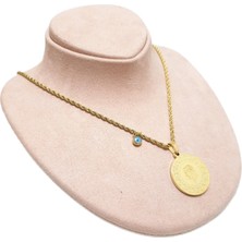 Vitrin Accessories Çelik Kolye Ata Çeyrek Nazar Boncuklu Model 0.2 mm Burgu Zincir 60 cm  Ayarlanabilir Altın (Gold)