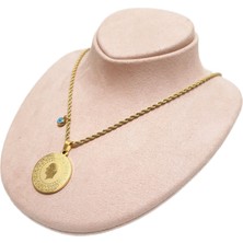 Vitrin Accessories Çelik Kolye Ata Çeyrek Nazar Boncuklu Model 0.2 mm Burgu Zincir 60 cm  Ayarlanabilir Altın (Gold)