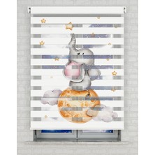 AD Home Sevimli Fil ve Yıldızlar Baskılı Zebra Perde - Gece Gündüz - Bebek Odası Perdesi | Kokusuz Mürekkeple Basılmış  Zebra Perdeler ile Sende Tarzını Yansıt! | 1 Dakikada Pratik Montaj
