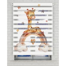 AD Home Gökkuaşağı ve Sevimli Zürafa Baskılı Zebra Perde - Gece Gündüz - Bebek Odası Perdesi | Kokusuz Mürekkeple Basılmış  Zebra Perdeler ile Sende Tarzını Yansıt! | 1 Dakikada Pratik Montaj