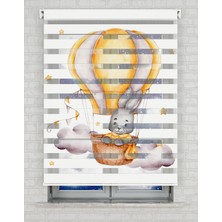 AD Home Balon ve Sevimli Tavşan Baskılı Zebra Perde - Gece Gündüz - Bebek Odası Perdesi | Kokusuz Mürekkeple Basılmış  Zebra Perdeler ile Sende Tarzını Yansıt! | 1 Dakikada Pratik Montaj